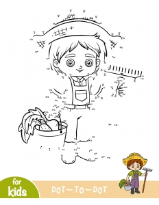 Farmer boy with rake and bucket