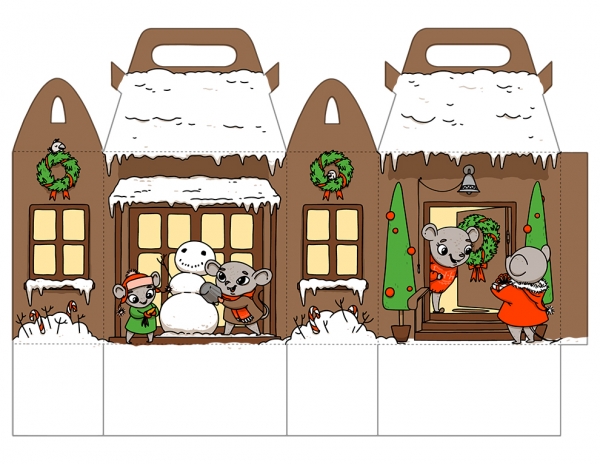 Printable gift house with happy holiday rats.