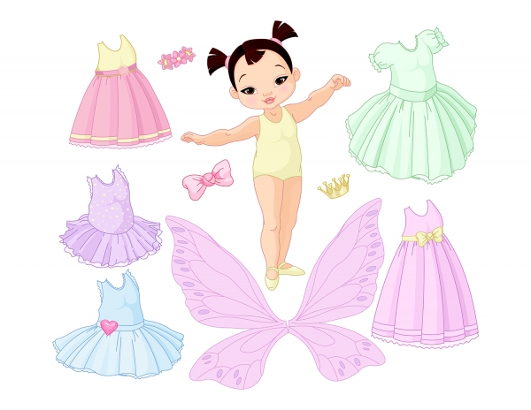 Paper Baby Girl with Different Fairy, Ballet and Princess Dresses